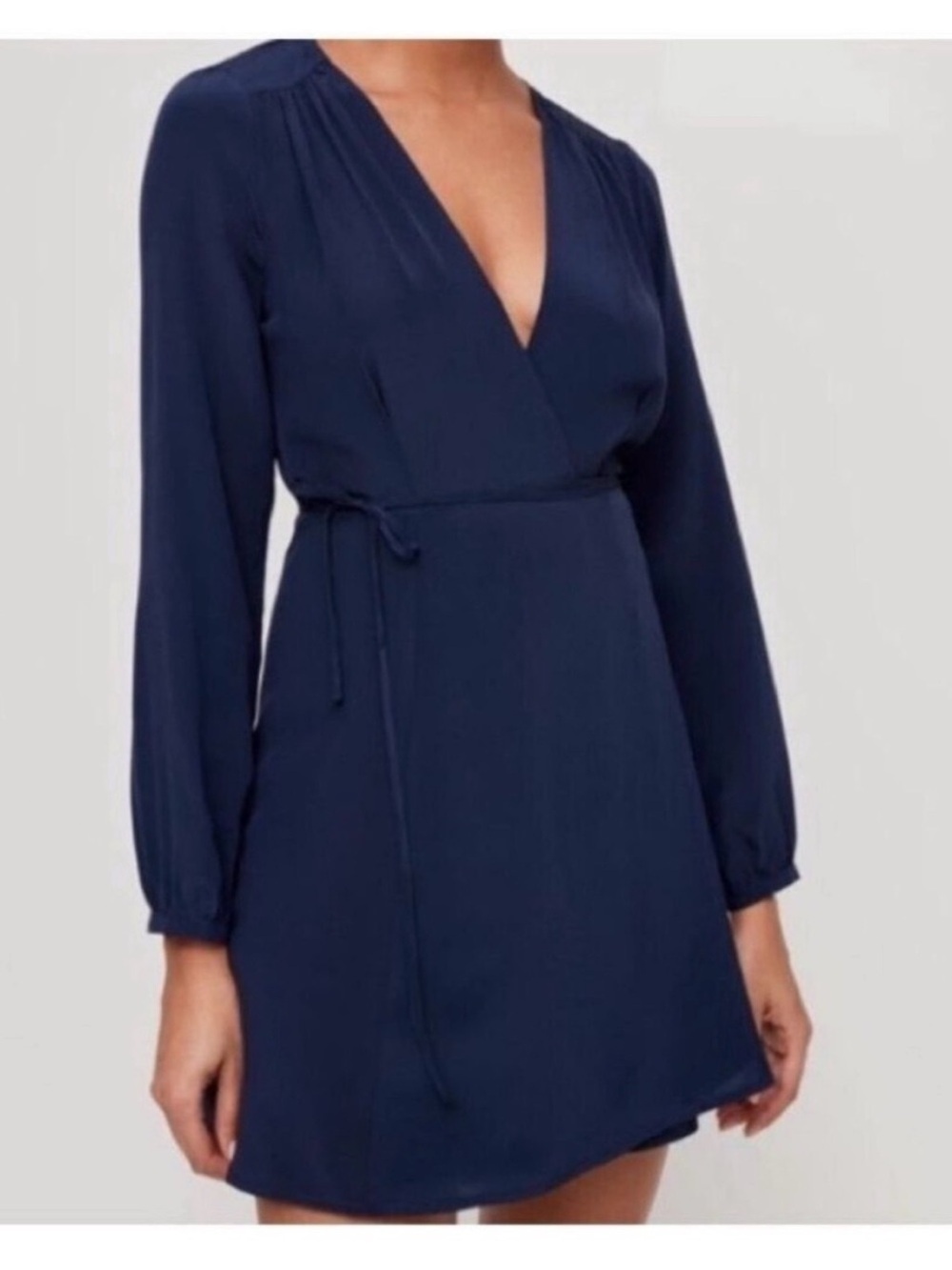 NEW Wilfred 100% Silk Diane Wrap Dress Navy Blue